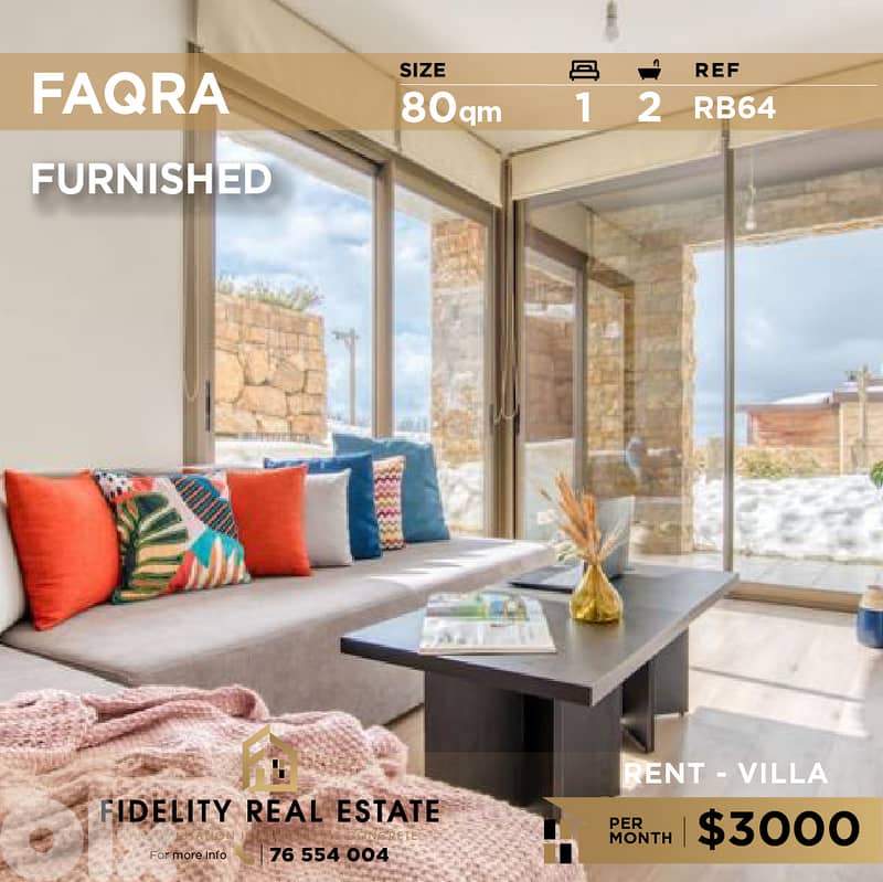 Villa for rent in Faqra Furnished RB4 شقة مفروشة للإيجار بفقرا 0