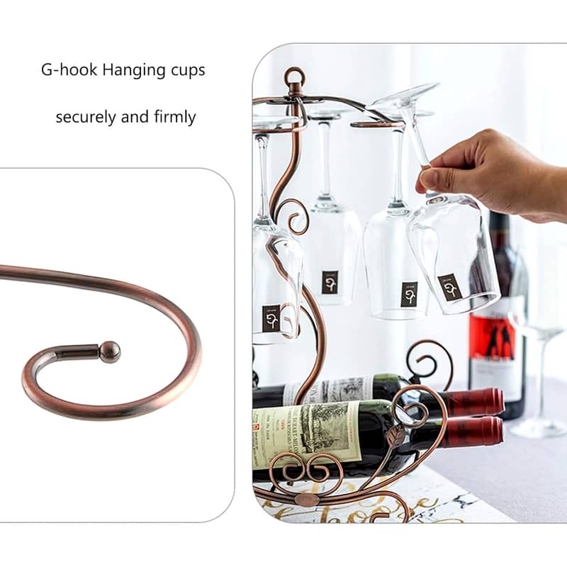 Golden Vine Wine Rack, 2 Bottles & 6 Glasses Display Holder 3