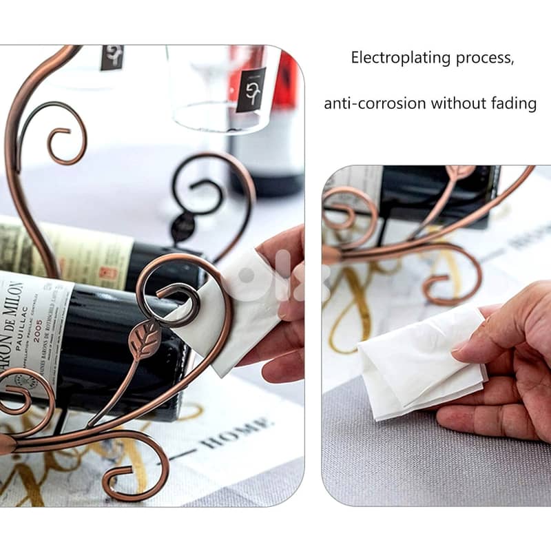 Golden Vine Wine Rack, 2 Bottles & 6 Glasses Display Holder 6