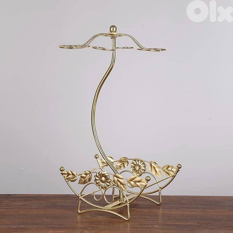 Olive Wine Rack - Gold Wine Storage for 2 Bottles, 6 Glasses 3