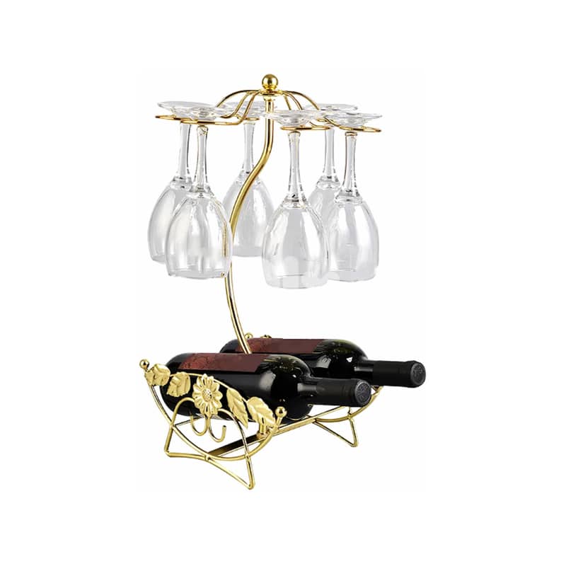 Olive Wine Rack - Gold Wine Storage for 2 Bottles, 6 Glasses 4