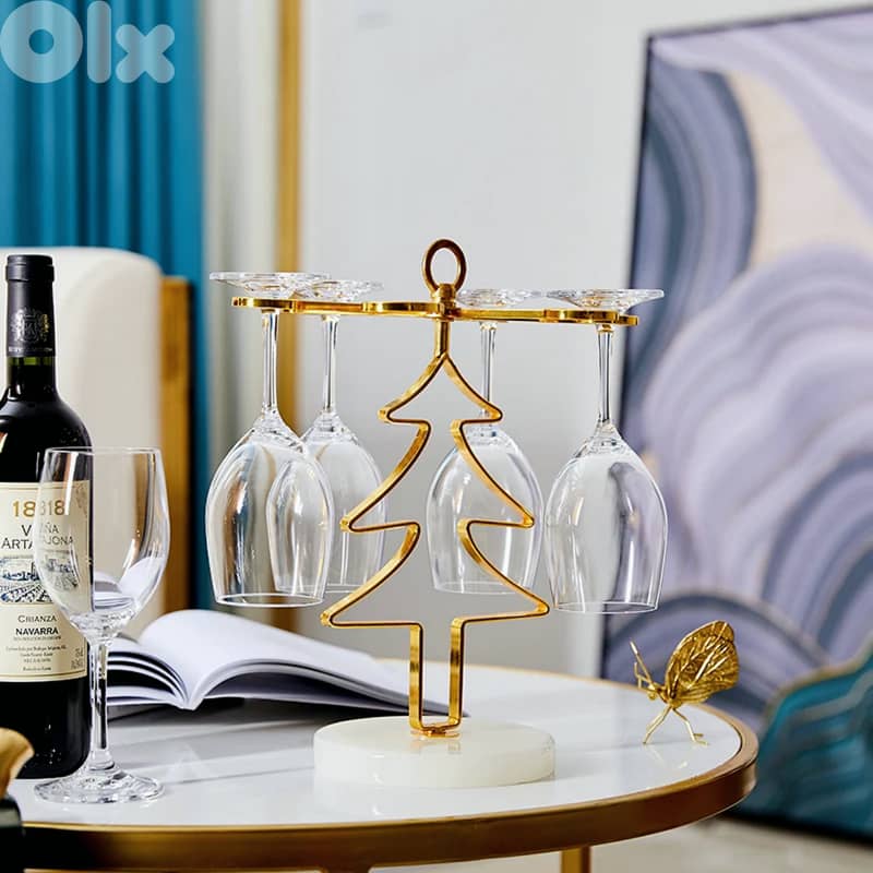 Christmas Tree Glass Holder, Golden Wine Rack for 6 Glasses 1