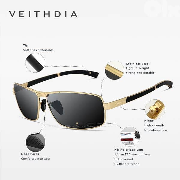 UV 400 Luxury Veithdia Men's Polarized Sunglasses, best shades. 2