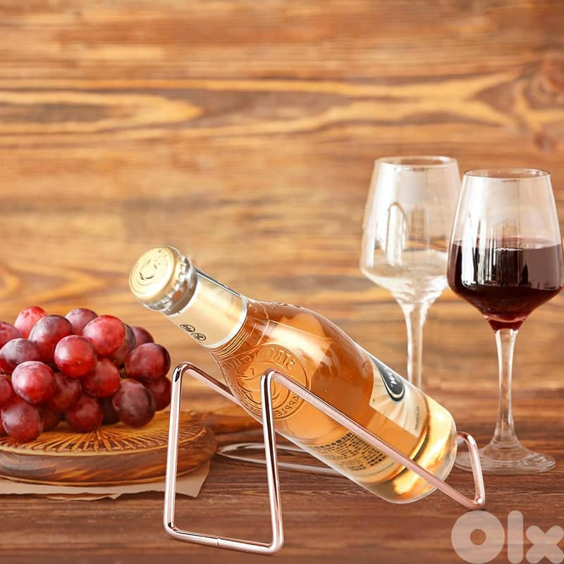 Minimalist Wine Bottle Holders – 2-Piece Rose Gold Metal Stands 4