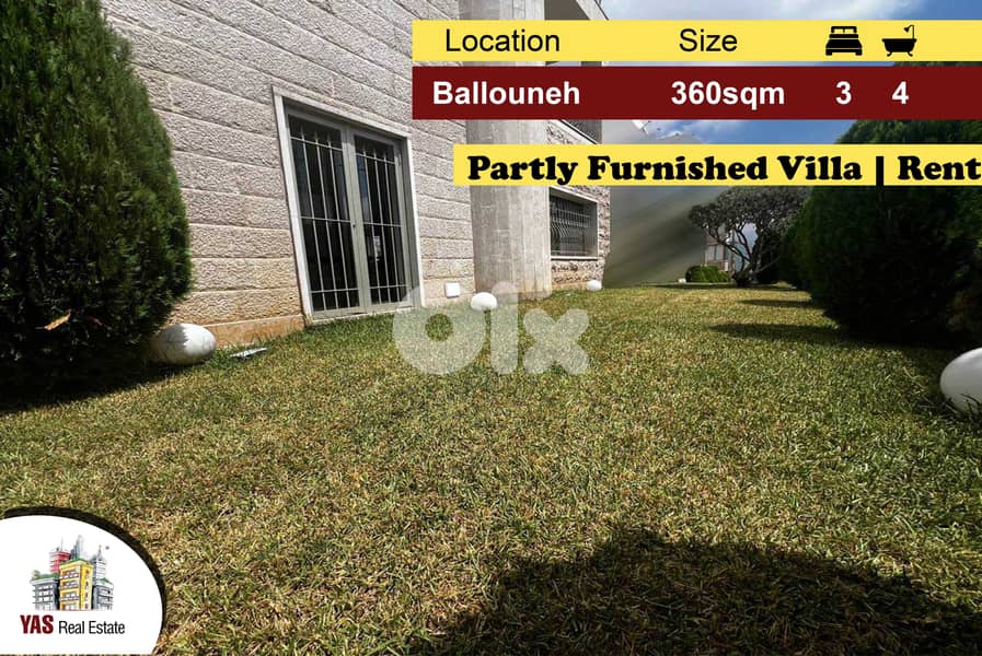 Ballouneh 360m2 | 150m2 Garden | Villa | Rent | Partly Furnished |KS 0