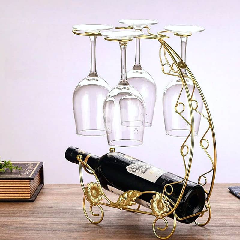 Dragon Boat Wine Rack – Gold Wine Bottle Holder, Floral Accents 1