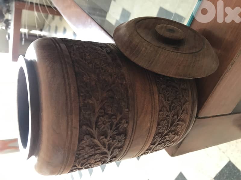 Sugar/coffee pot deep hand crafted wooden 1