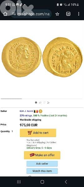 Byzantine Gold AV coin Semisis JustinanI year 527 AD weight 2.24 grams 2