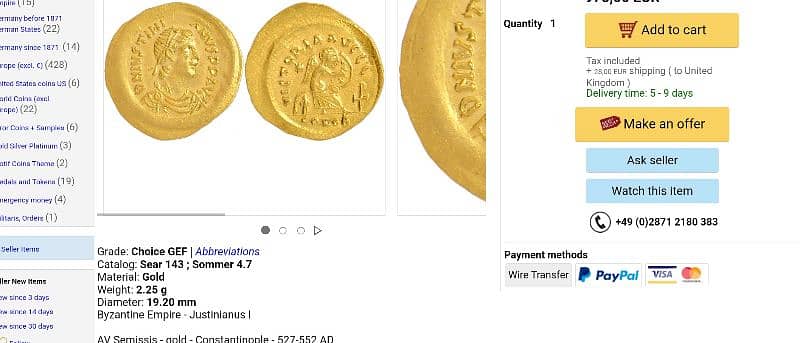 Byzantine Gold AV coin Semisis JustinanI year 527 AD weight 2.24 grams 3