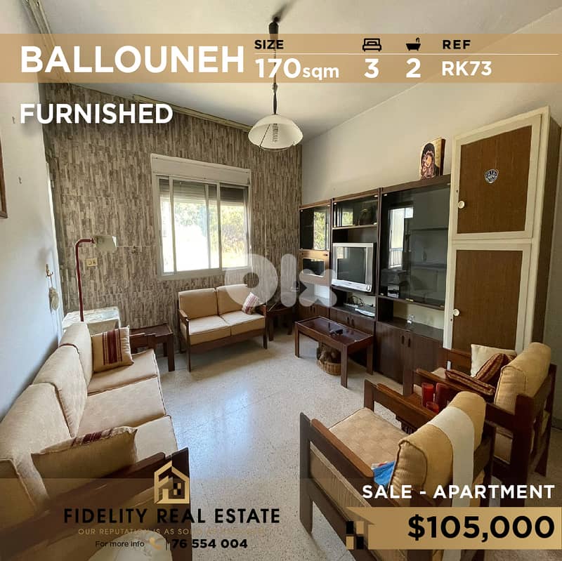 Apartment for sale in Ballouneh furnished RK73 0