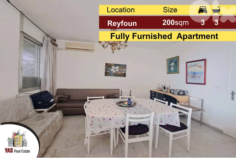 Reyfoun 200m2 | Modern | Furnished Apartment | Rent | View | KH 0