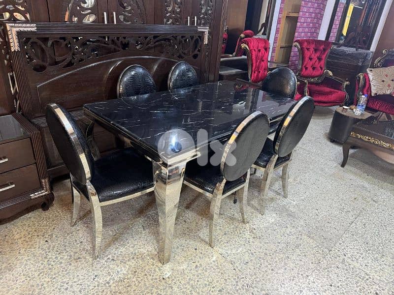 طاولة سفرة مرتبة كتير 6 كراسي وج رخام 0