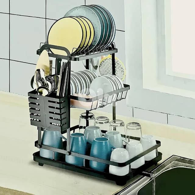 Aluminum Dish Drying Rack with Utensil Holder – 3-Tier Organizer 1