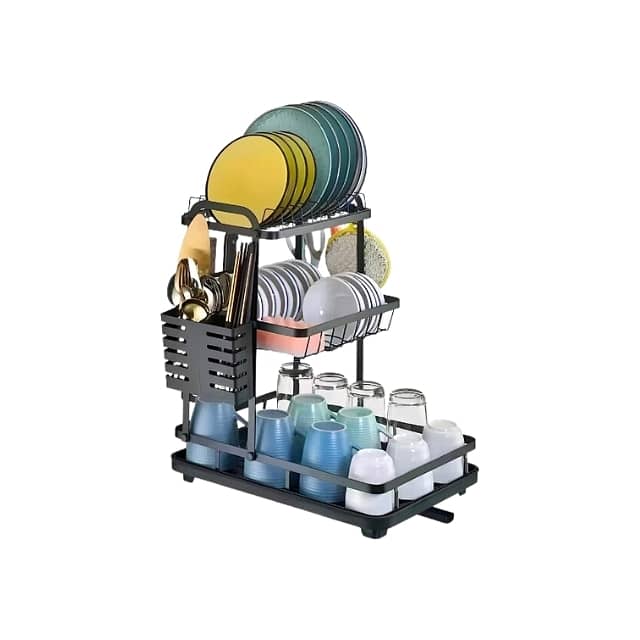 Aluminum Dish Drying Rack with Utensil Holder – 3-Tier Organizer 0
