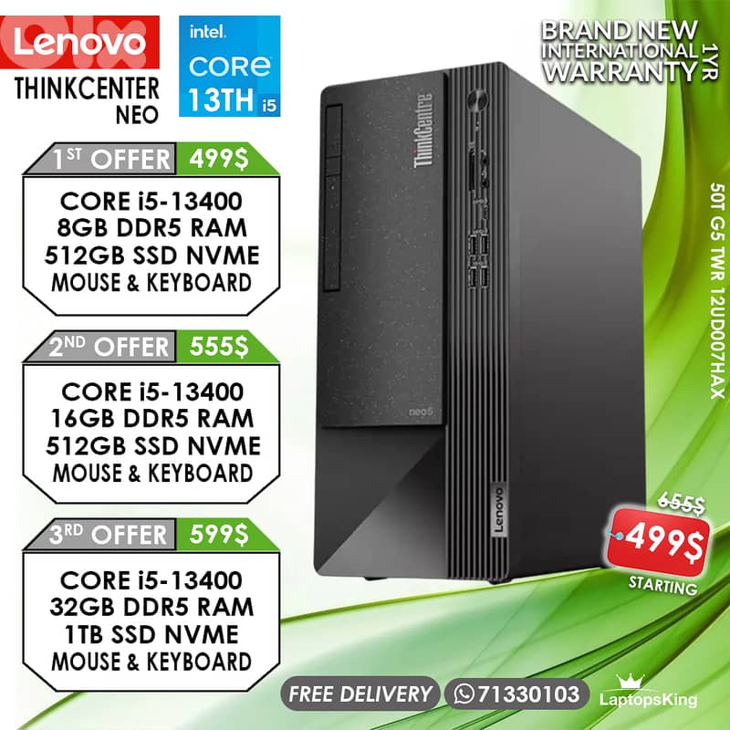 LENOVO THINKCENTER NEO TOWER 50T G5 TWR 12UD007HAX i5-13400 DESKTOPS 0