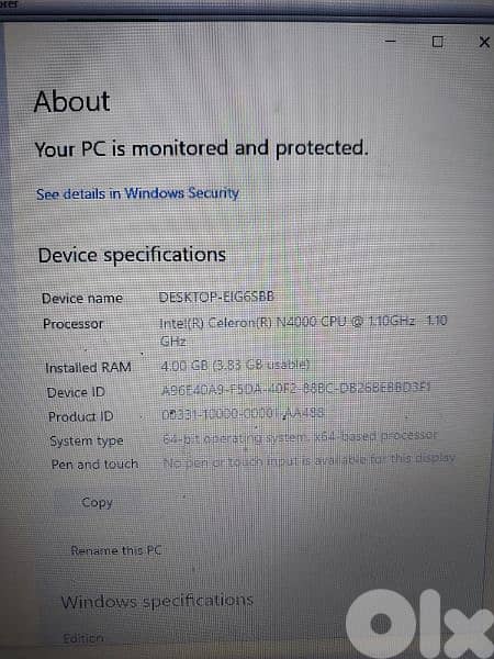 Lenovo Lap Top Intel Celeron N4000 CPU 1.10 GHz 4 GB Ram 340 GB HD 5