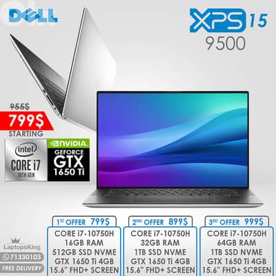 DELL XPS 15 9500 CORE i7-10750H GTX 1650 Ti 15.6” CREATOR LAPTOPS