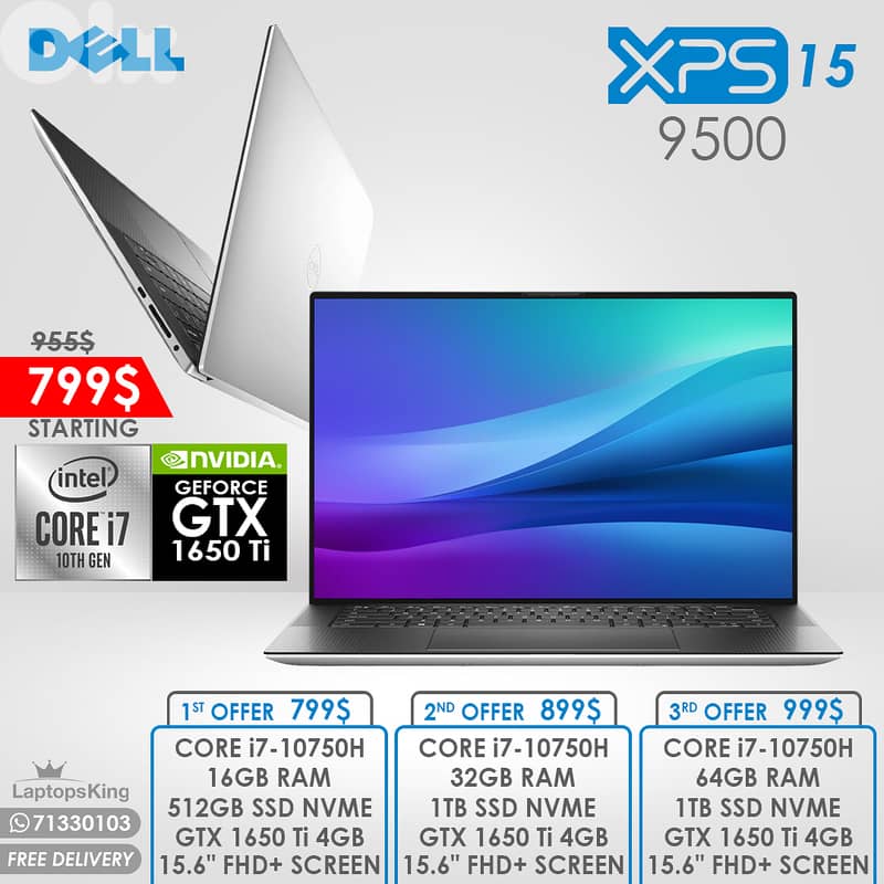 DELL XPS 15 9500 CORE i7-10750H GTX 1650 Ti 15.6” CREATOR LAPTOPS 0