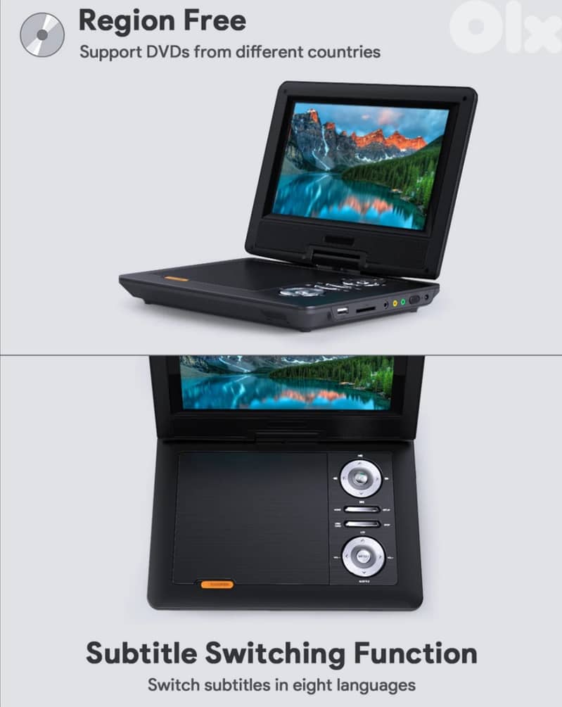 Apeman 12''  rechargeable DVD Player 9.5'' HD Screen/4$ delivery 3