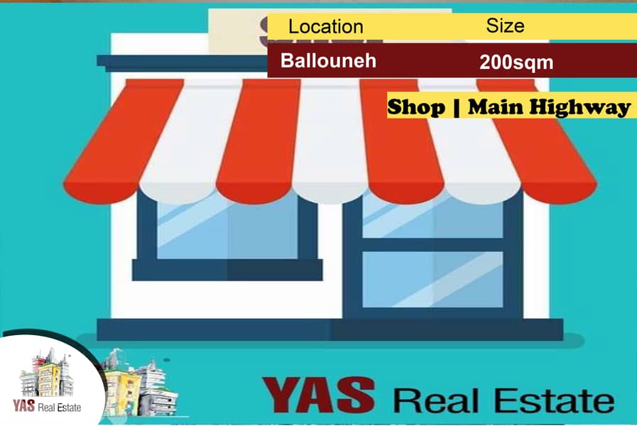 Ballouneh 200m2 | Shop | Main Road | Perfect Investment | AC | 0