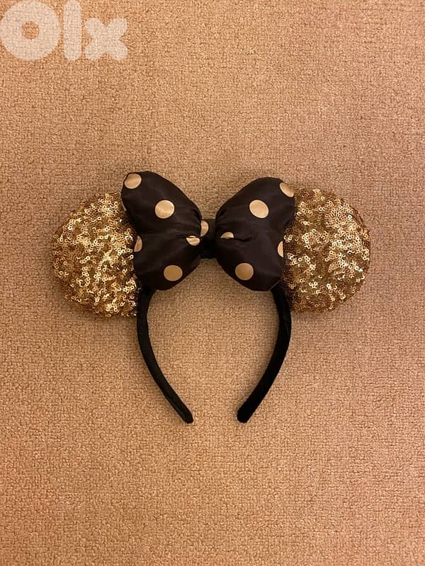 Disney Parks Paris Minnie  Sequin Ears Headband Black & Gold 0