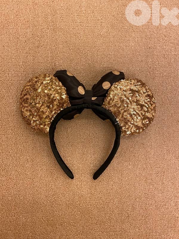 Disney Parks Paris Minnie  Sequin Ears Headband Black & Gold 1