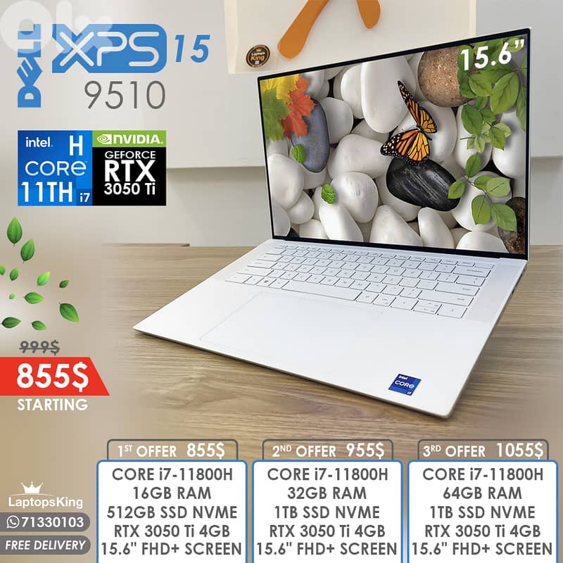 DELL XPS 15 9510 WHITE CORE i7-11800H RTX 3050 Ti 15.6" LAPTOPS 0
