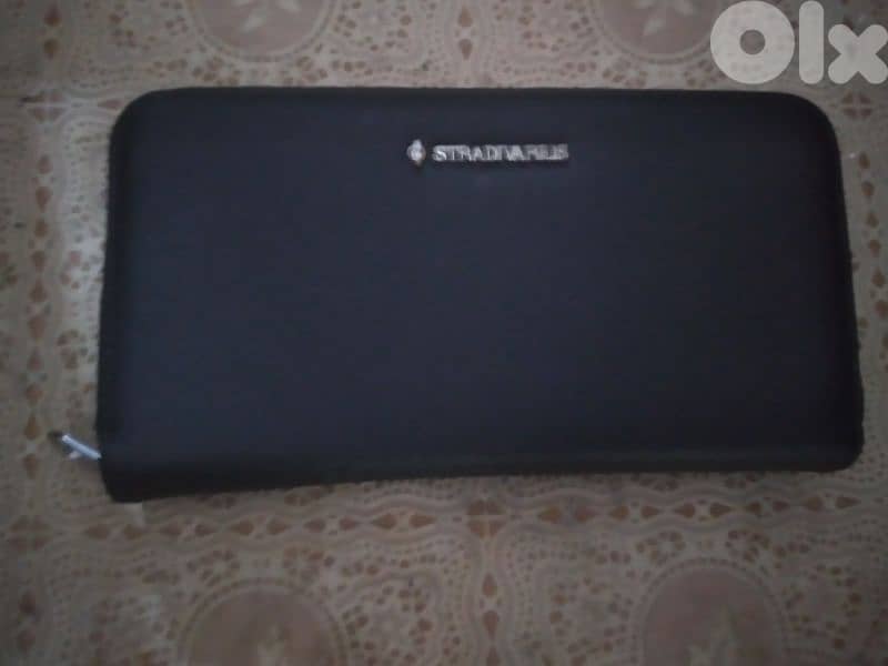 stradivarius wallet black real leather 12