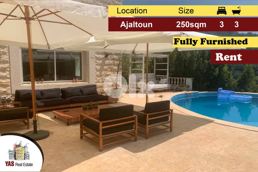 Ajaltoun 250m2 | 250m2 Garden | Rent | Fully Furnished | Pool | KH | 0