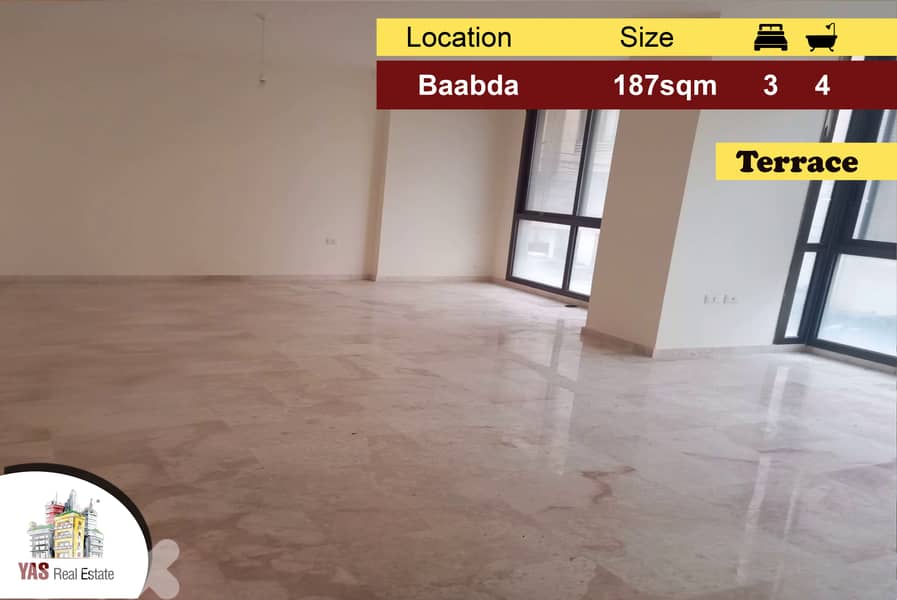 Baabda/Louaizeh 187m2 | 60m2 Terrace | Brand New | Calm Area | PA | 0