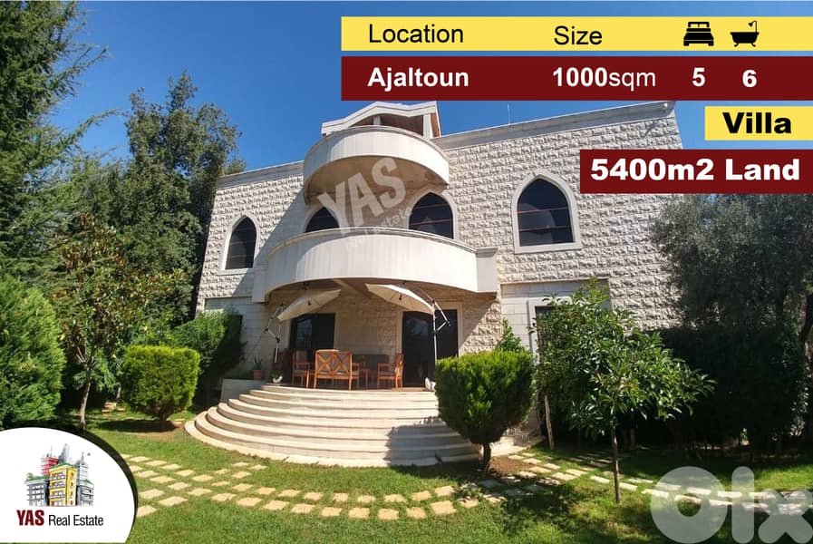 Ajaltoun | 1000M2 Villa | 5400m2 Land | Uique Property | Mountain View 0