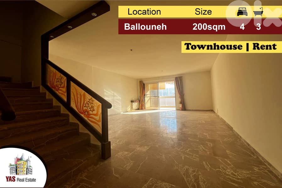 Ballouneh 200m2 | Townhouse| Rent | Mountain View | Prime Location |KS 0