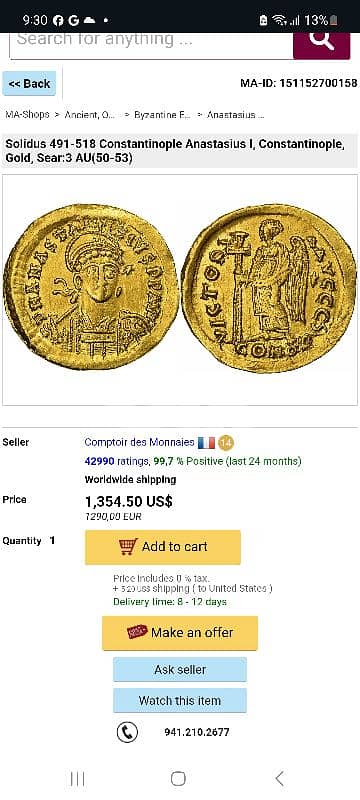 Gold Byzantine Coin Emperor Anastasius 491 _518 AD 2