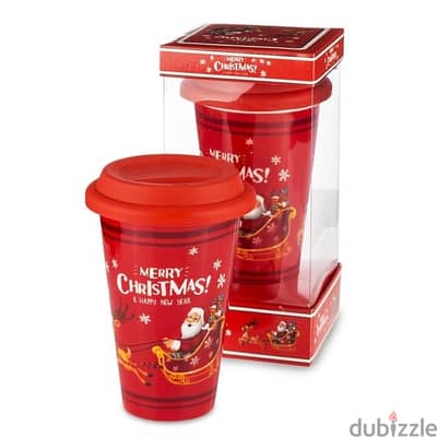 Festive 10 Oz Ceramic Cup with Lid – Perfect Christmas Gift