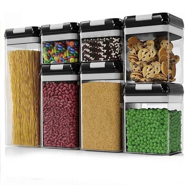 Set of 6 Airtight Plastic Cereal Containers - Durable Food Storage 0