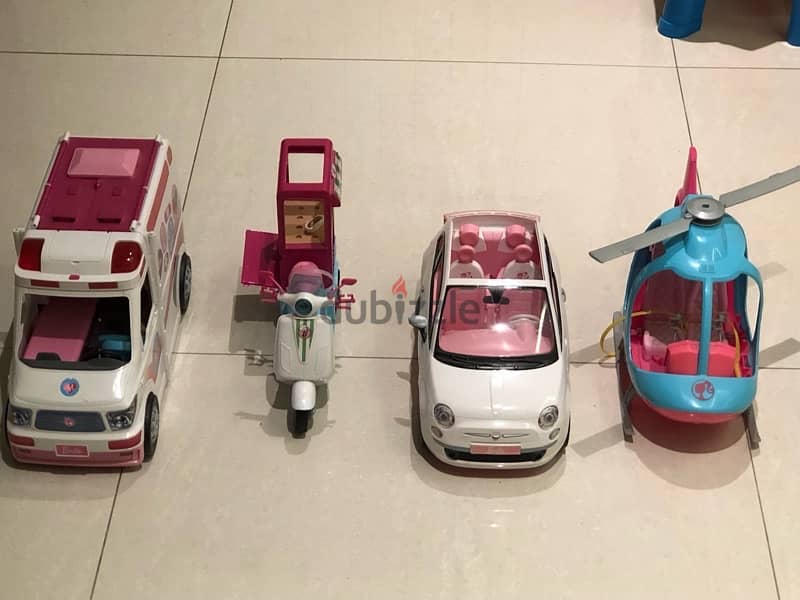 Barbie toys: Barbie clinic car, motorcycler , car & helicopter . 4toys 1