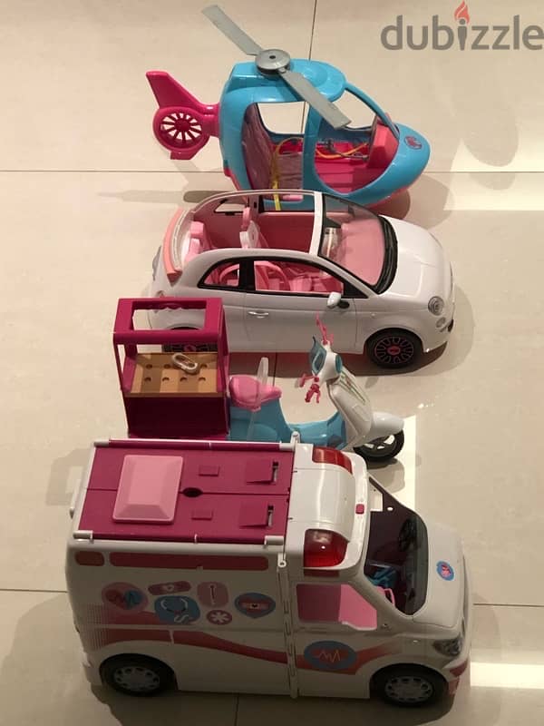 Barbie toys: Barbie clinic car, motorcycler , car & helicopter . 4toys 2
