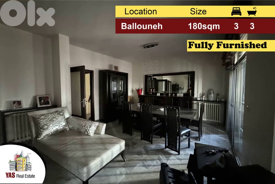 Ballouneh 180m2 | Furnished | Excellent Condition | Redesigned | AC | 0