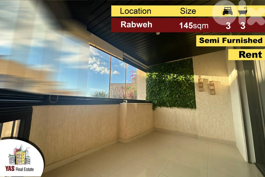 Rabweh 145m2 | Semi Furnished | Rent | Dead –End Street | Luxury | MJ 0