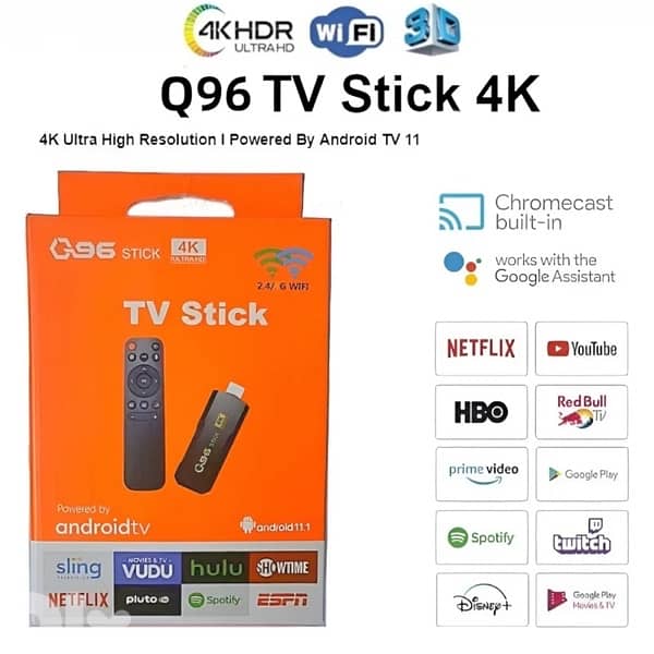 Q96 4K TV Box Stick – Android TV Dongle & Media Player 8gb 128gb 1