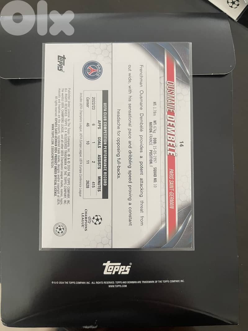 2024 Topps Soccer Trading Card - PSG Ousmane Dembele #14 1