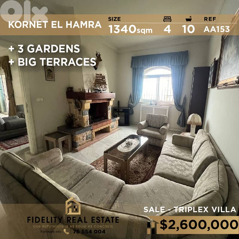 Villa triplex for sale in Kornet El Hamra AA153 0