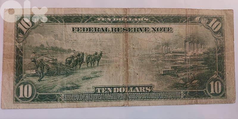 USA Large Ten Dollars Banknote 1st mint"president Jackson" 1914 1