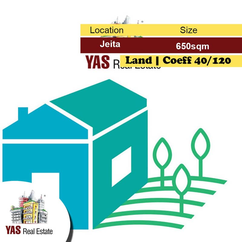 Jeita 650m2 | Land | Coeff 40/120 | Perfect Investment | Catch | AC | 0