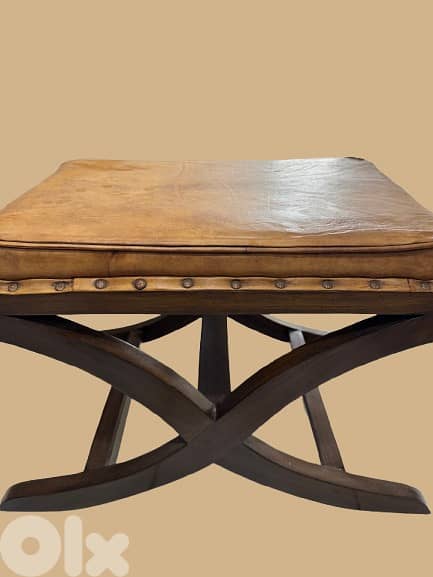 Caramel Leather Accent Stool 0