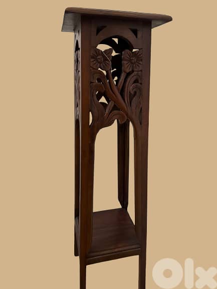Floral Carved Wooden Plant Stand 0