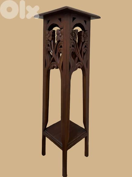 Floral Carved Wooden Plant Stand 1