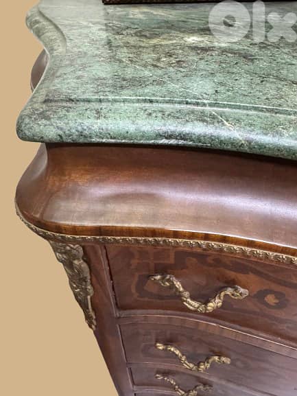 Marquetry Tallboy with Marble Top 2