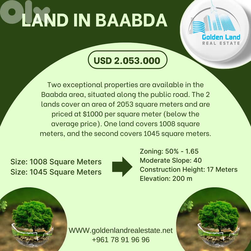 2053 SQM Two Lands in Baabda Overlooking the Mountains 0