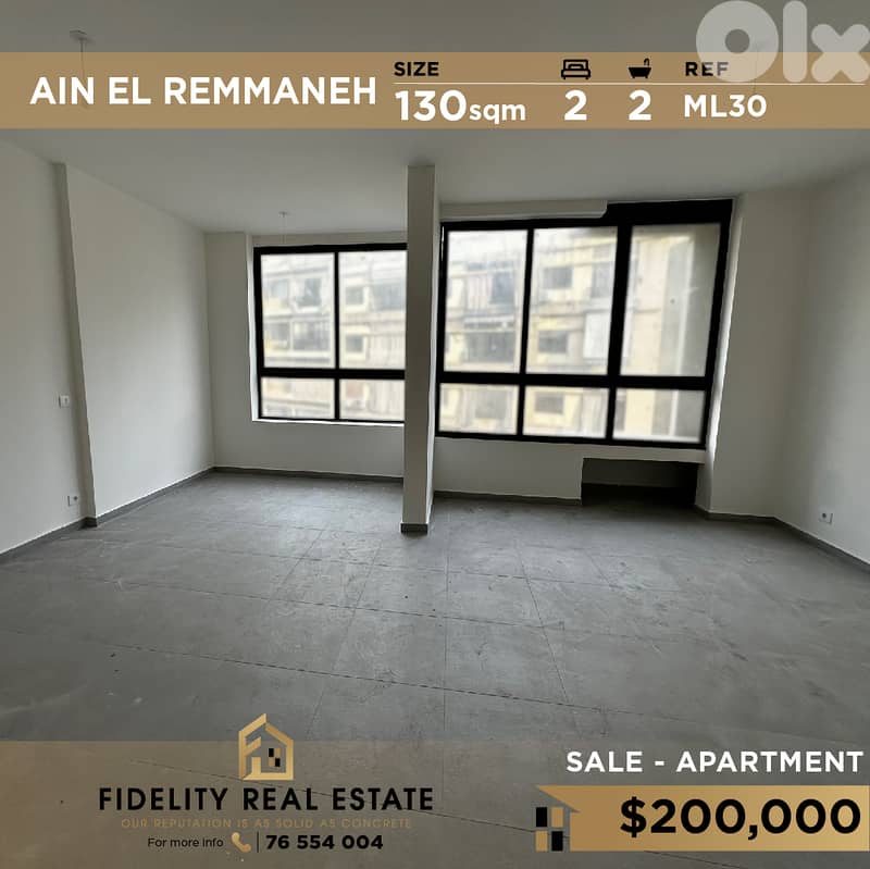 Apartment for sale in Ain el remmaneh ML30 0